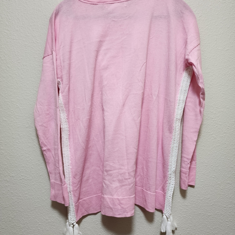 Lilly Pulitzer Pink Long-Sleeve Knit Top with White Knitted Tassel Trim